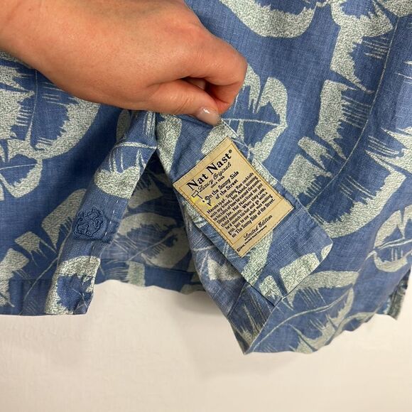 ❤️Last Chance Nat Nast Linen Short Sleeve Feather Print Hawaiian Shirt Size M - Picture 3 of 9